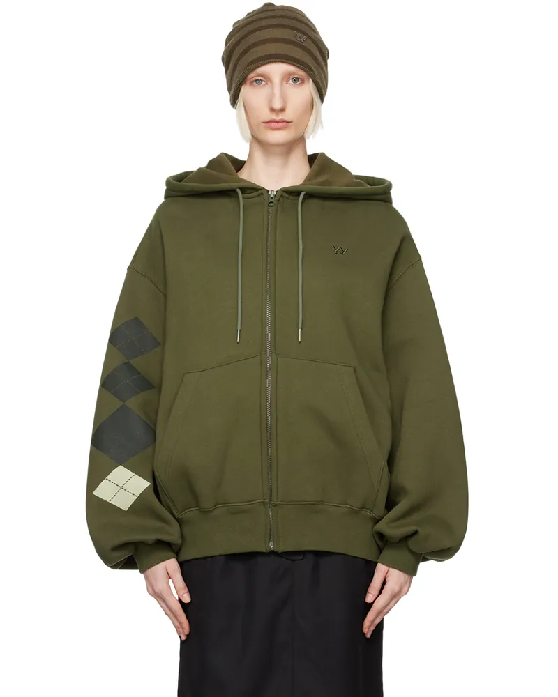 OPEN YY Green Argyle Box Hoodie Khaki