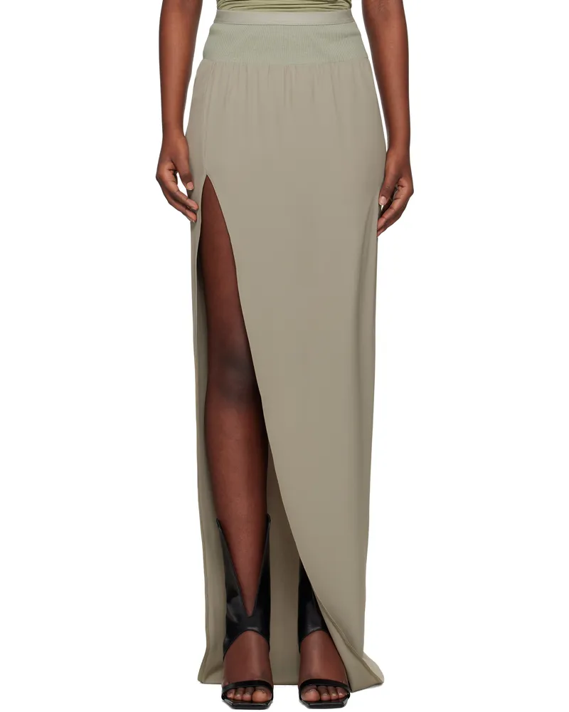 Rick Owens Green Hollywood Cocoon Crepe Slit Maxi Skirt 15