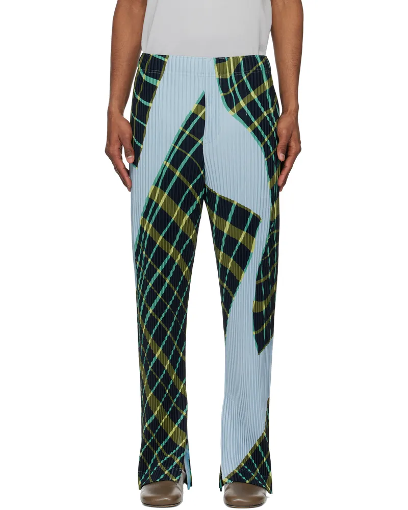 Issey Miyake Blue & Green Windswept Plaid Trousers 77-blue