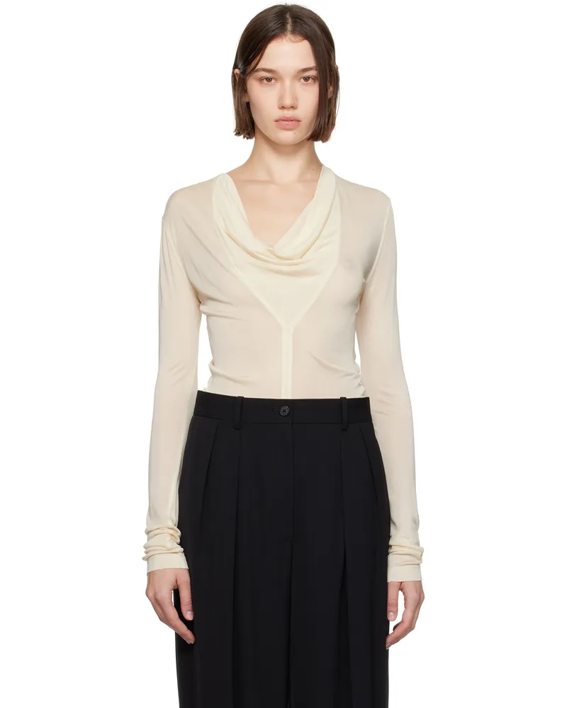 Totême Off-White Draped V-Neck T-shirt Ecru