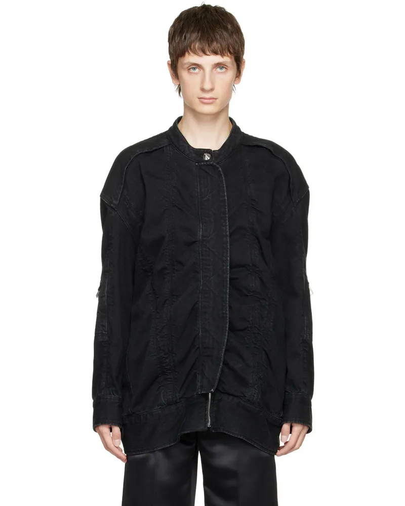 WE 11 DONE Black Bomber Denim Jacket Black