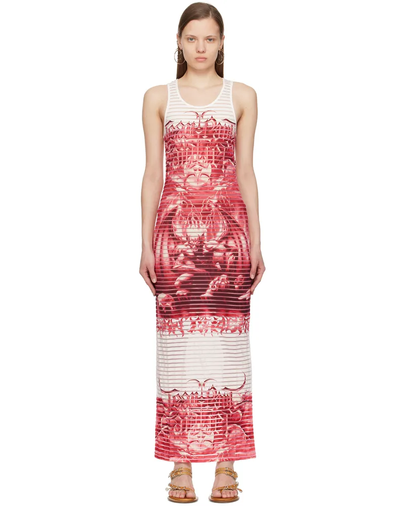 Jean Paul Gaultier White & Red Scoop Neck Maxi Dress 0130