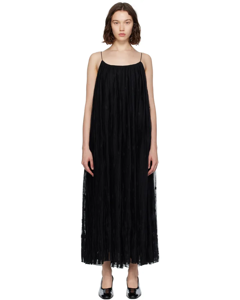 Totême Black Floral Tulle Midi Dress Black