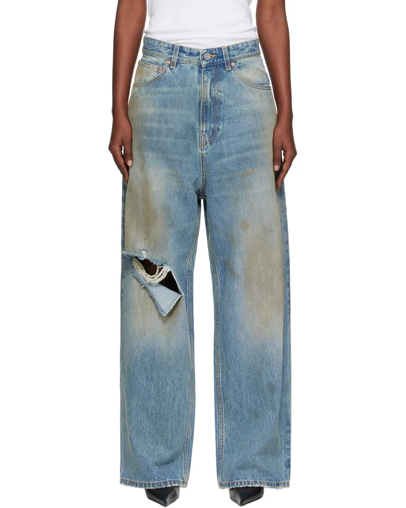 VETEMENTS Blue Distressed Baggy Jeans Distressed