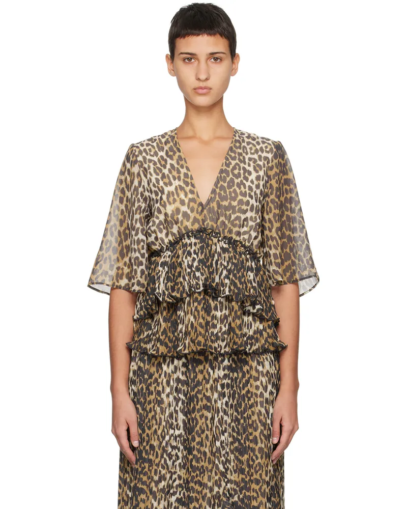 Ganni Brown Pleated Blouse 859