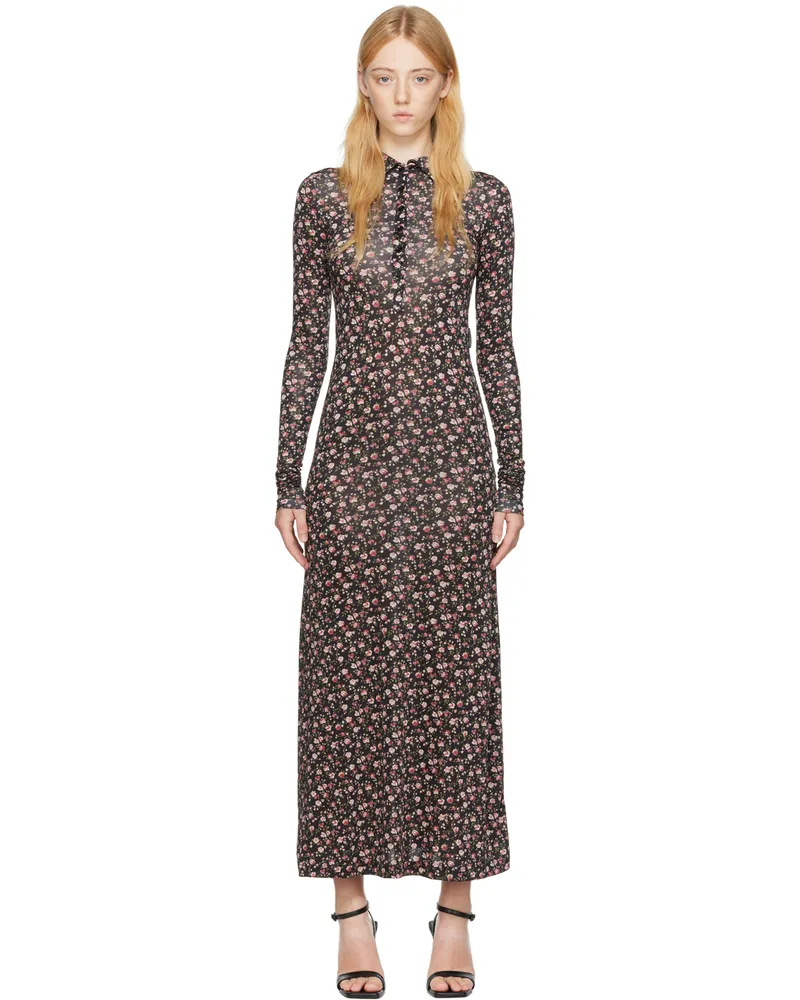 Palm Angels Black Floral Print Maxi Dress Black