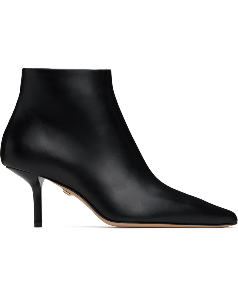 Max Mara Black Leather Zip Ankle Boots Black