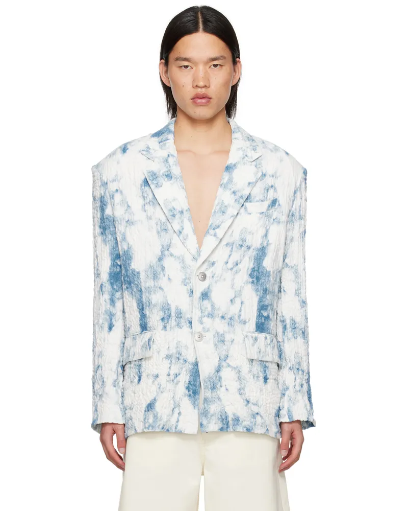 Feng Chen Wang Blue & White Printed Blazer Blue
