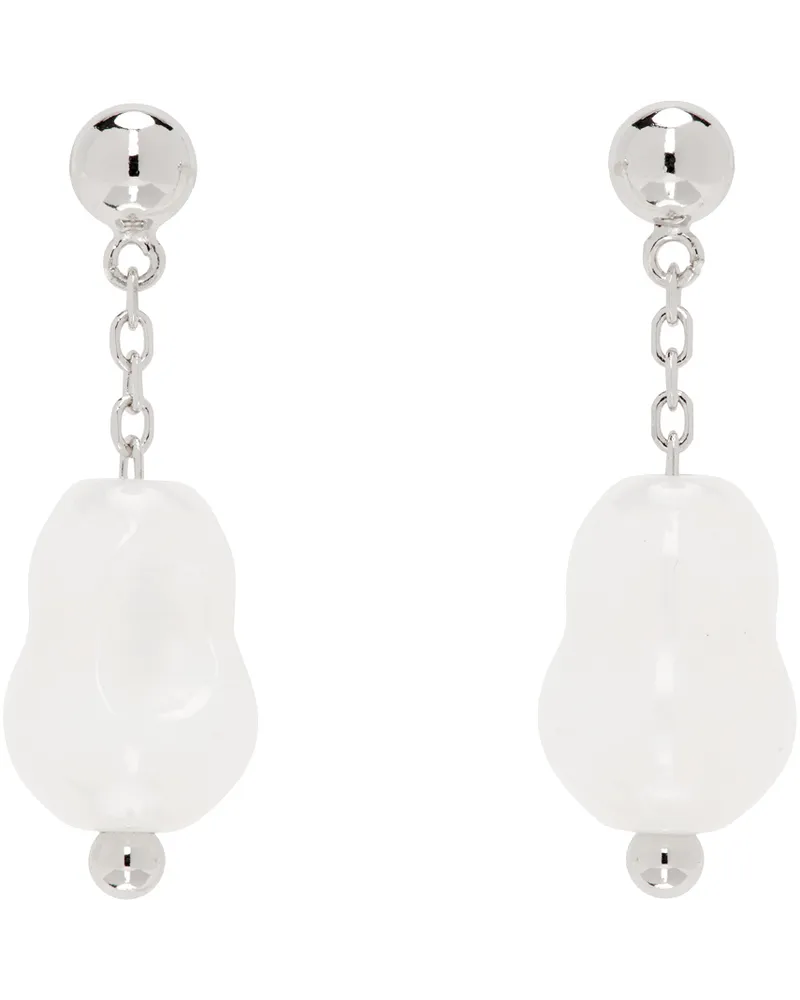 Christophe Lemaire White & Silver Carved Stones Earrings Whchalk