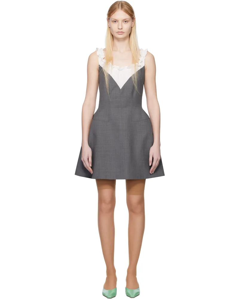 SHUSHU/TONG Gray & White Patchwork Pleated Collar Minidress Gr100