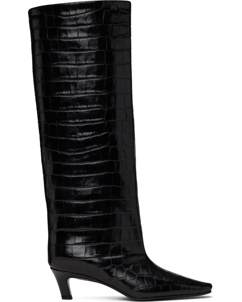 Totême Brown Croco-Embossed Wide Shaft Tall Boots Dark