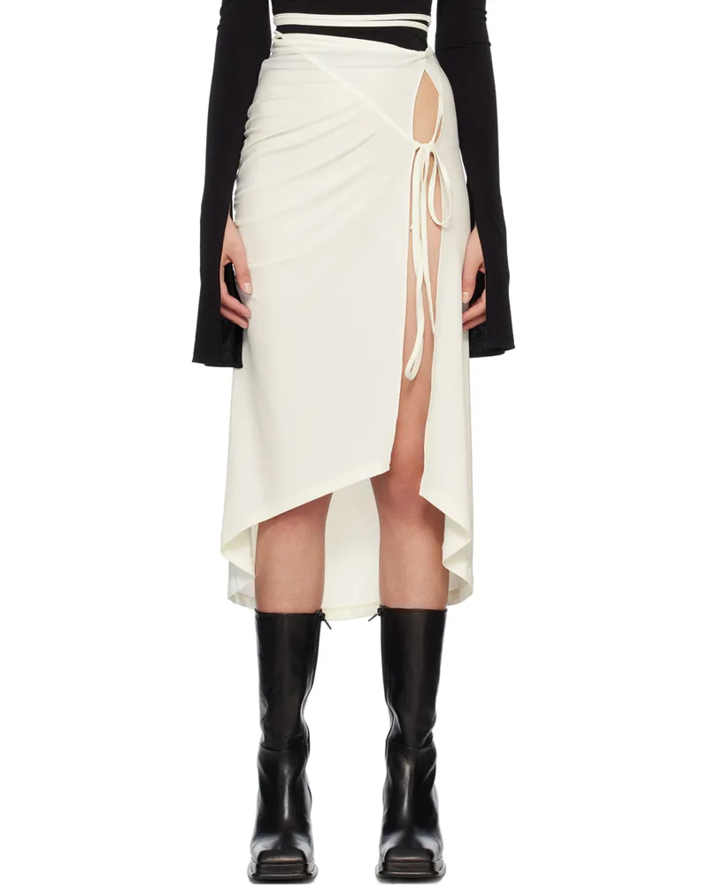 SRVC Off-White Ruched Midi Skirt Cream