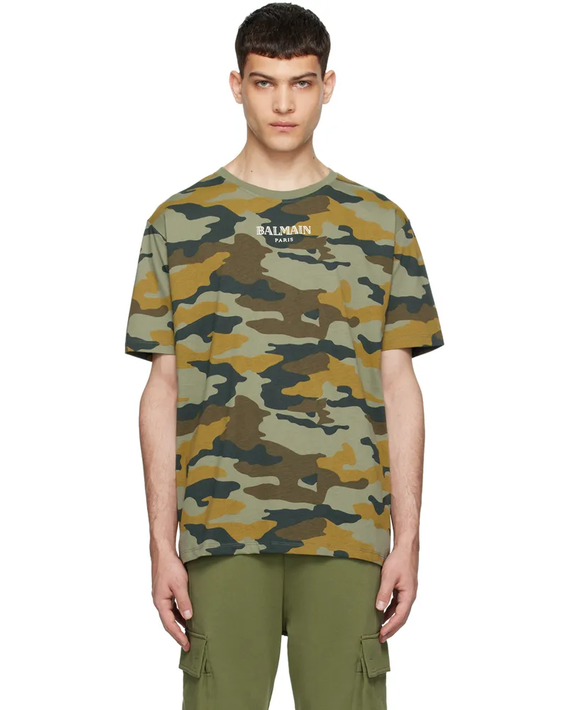 Balmain Khaki Camouflage Vintage T-Shirt Udf