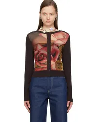 Jean Paul Gaultier Brown & Green Roses Cardigan Brown