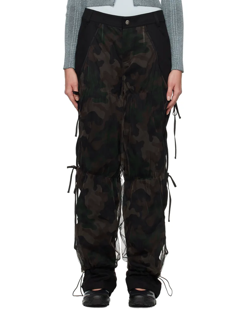 Andersson Bell Black Camouflage Mesh Layered Tying Trousers Black