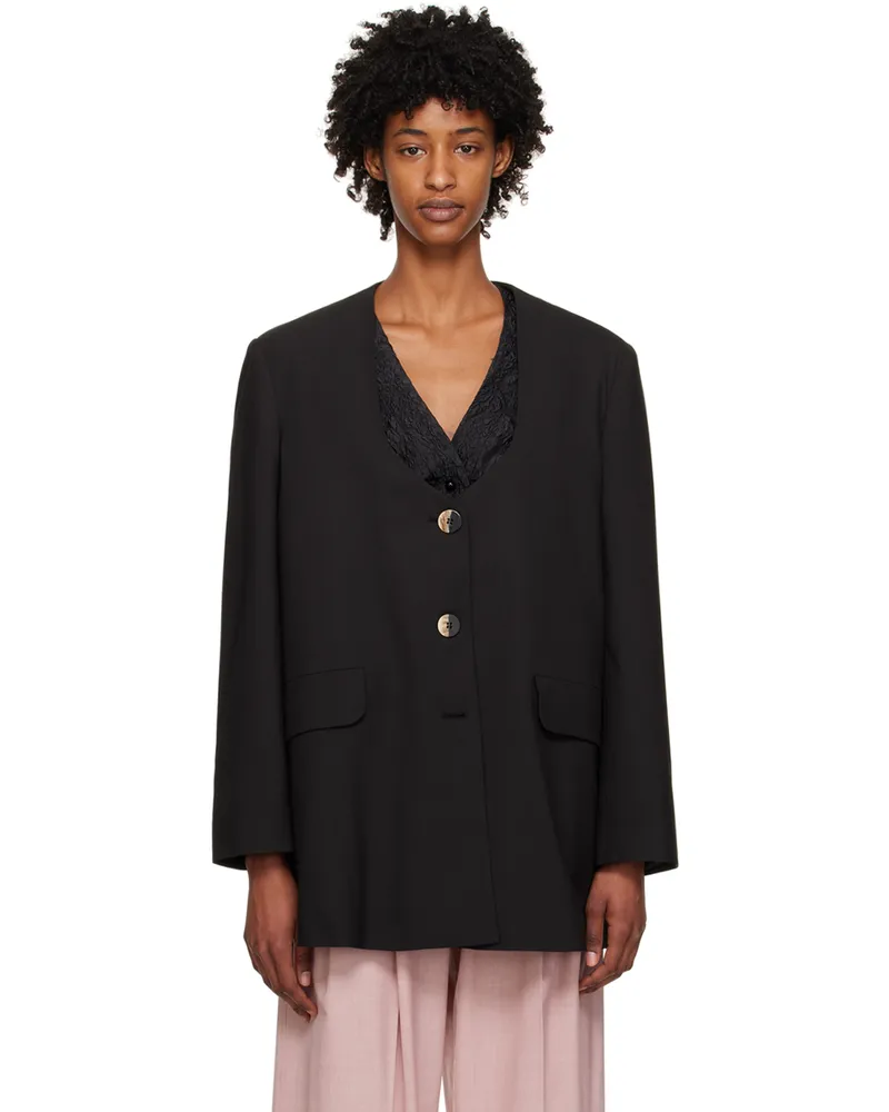 Ganni Black Oversized Drapey Blazer 099