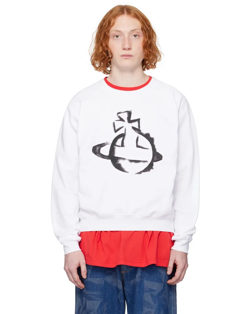 Vivienne Westwood White Stencil Orb Raglan Sweatshirt Ss25-a401