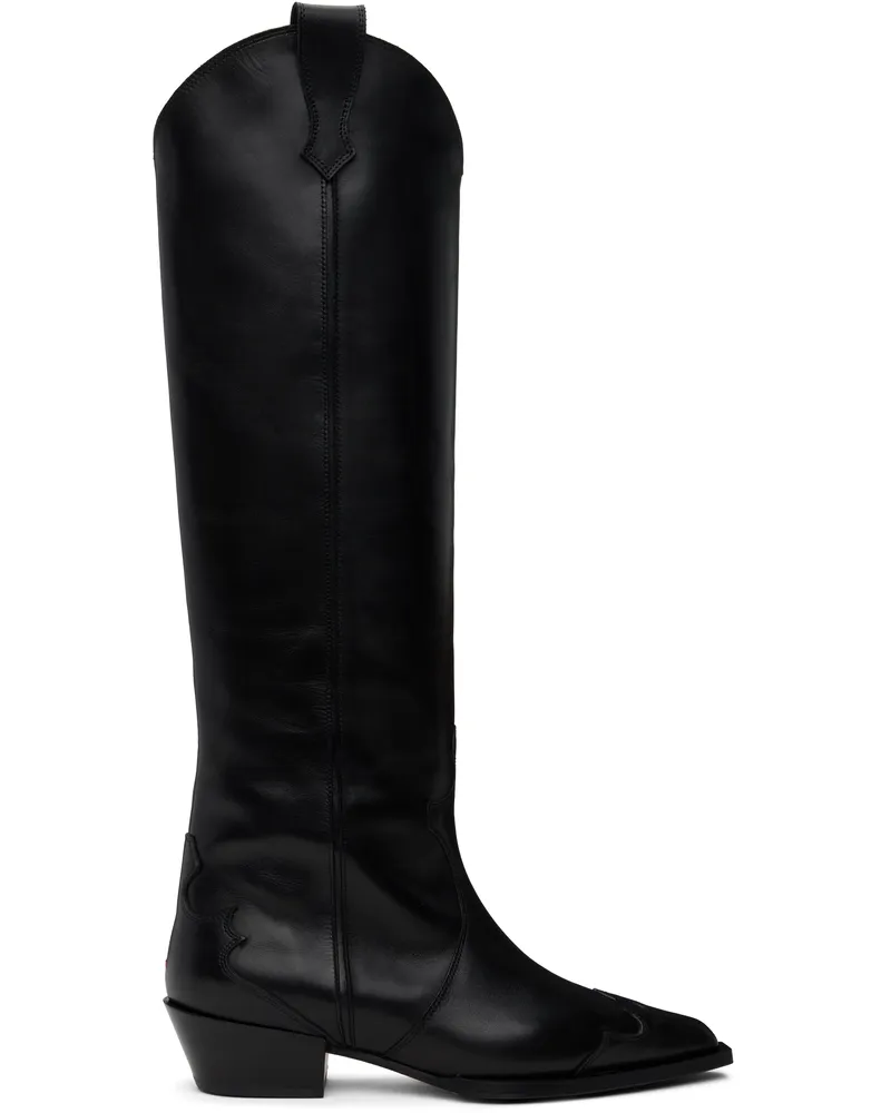 aeyde Black Aruna Leather Cowboy Tall Boots Black
