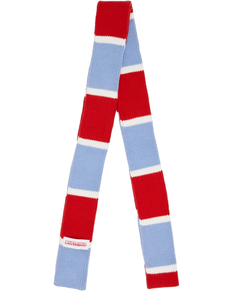 Charles Jeffrey Loverboy Red & Blue Stripe Skinny Scarf Red