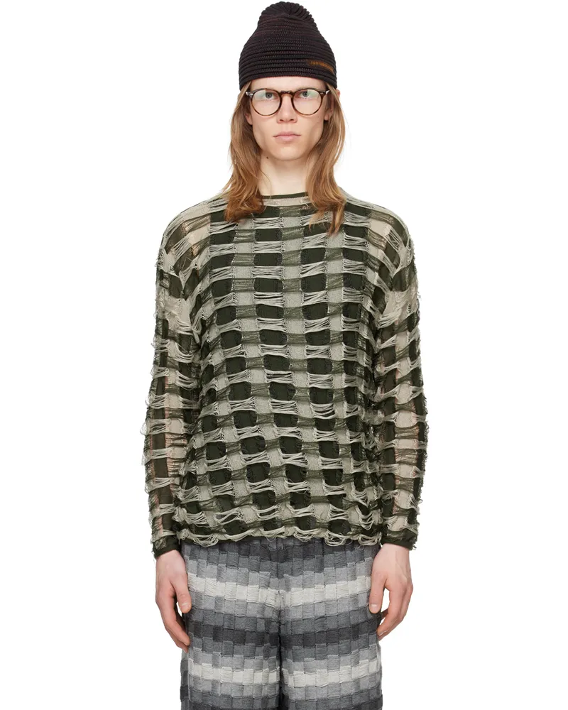 Isa Boulder SSENSE Exclusive Green Torn Sweater Seaweed