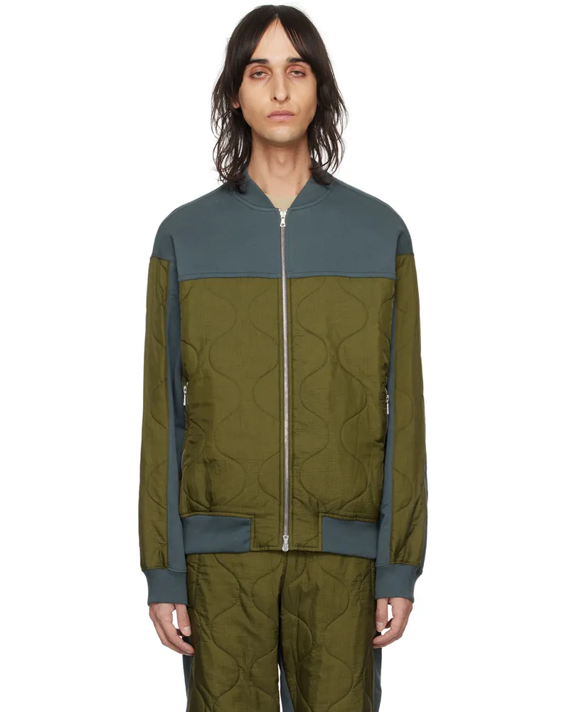 Dries van Noten Blue & Khaki Quilted Bomber Jacket 510