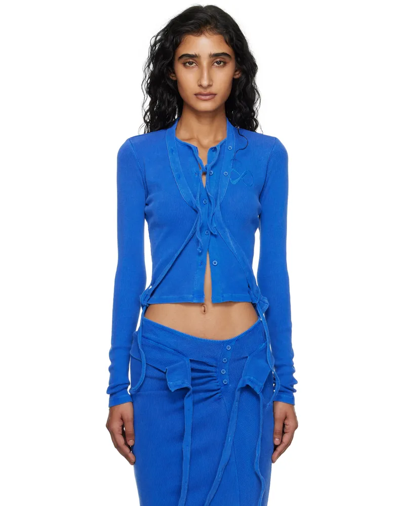 OTTOLINGER Blue Double Closure Rib Cardigan Blu