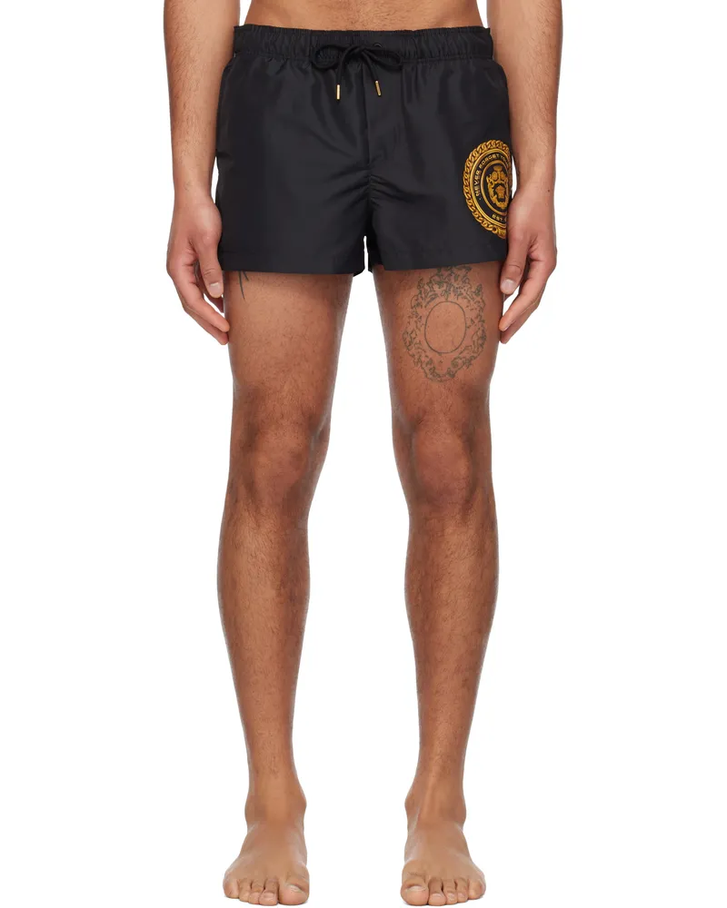 Versace Black Chain Crest Print Swim Shorts 5b000-black+gold