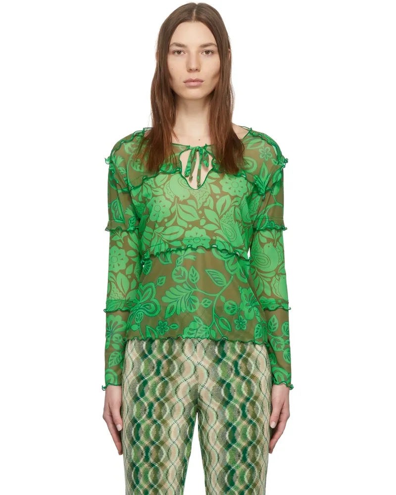Anna Sui Green Paradisiac Combo Mesh T-Shirt Glo