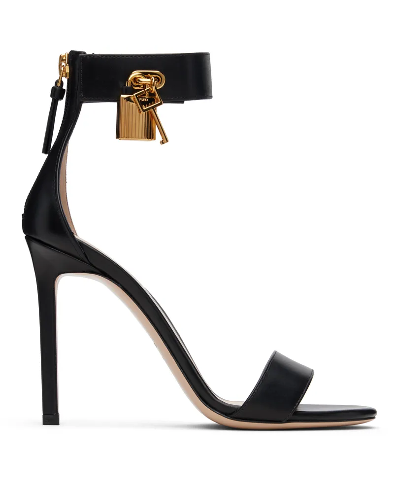 Tom Ford Black Leather Padlock Heeled Sandals 1n001