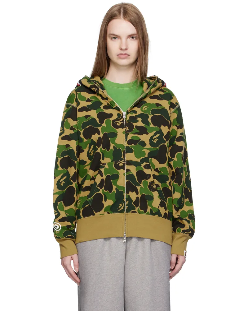 BAPE Khaki ABC Camo Shark Full Zip Hoodie Green