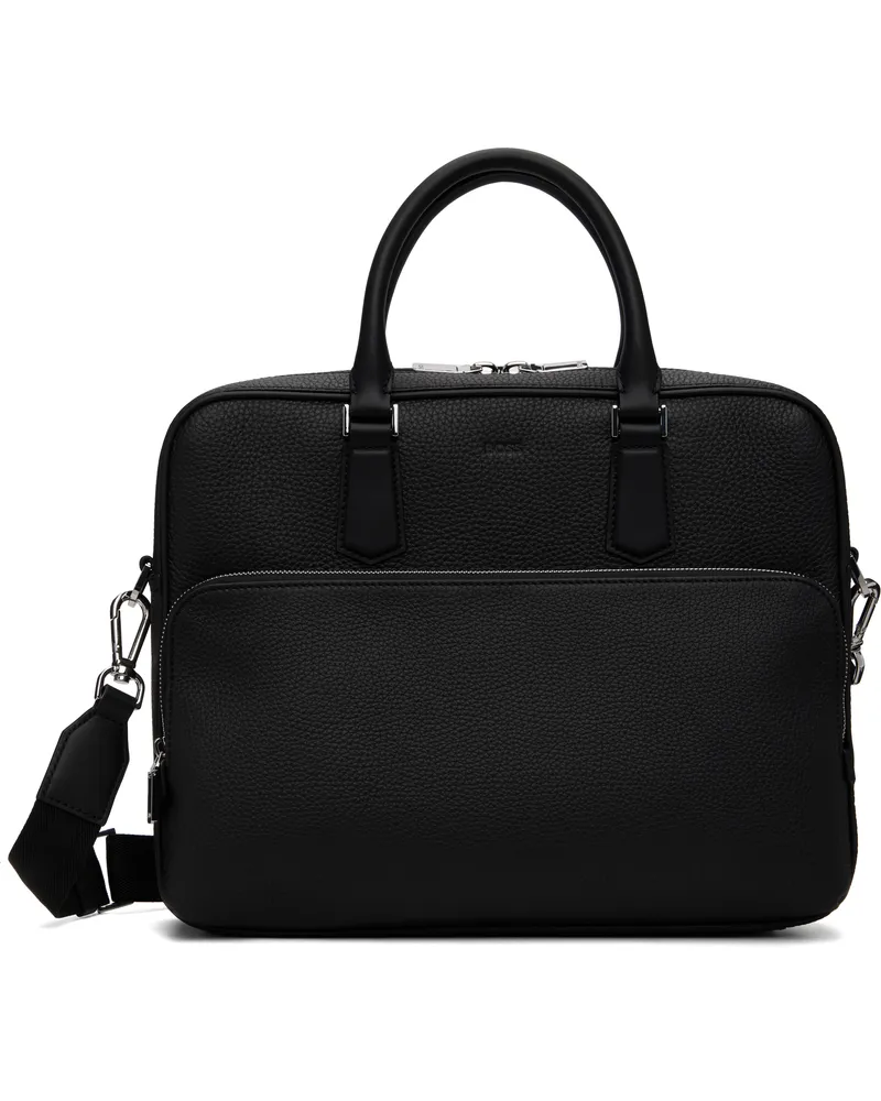 HUGO BOSS Black Embossed Logo Leather Document Briefcase 001-black