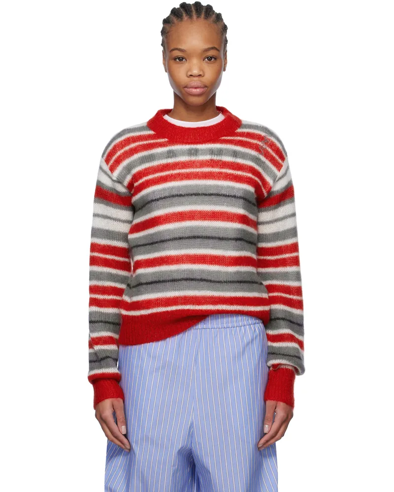 Marni Gray & Red Striped Mohair Sweater Stn62