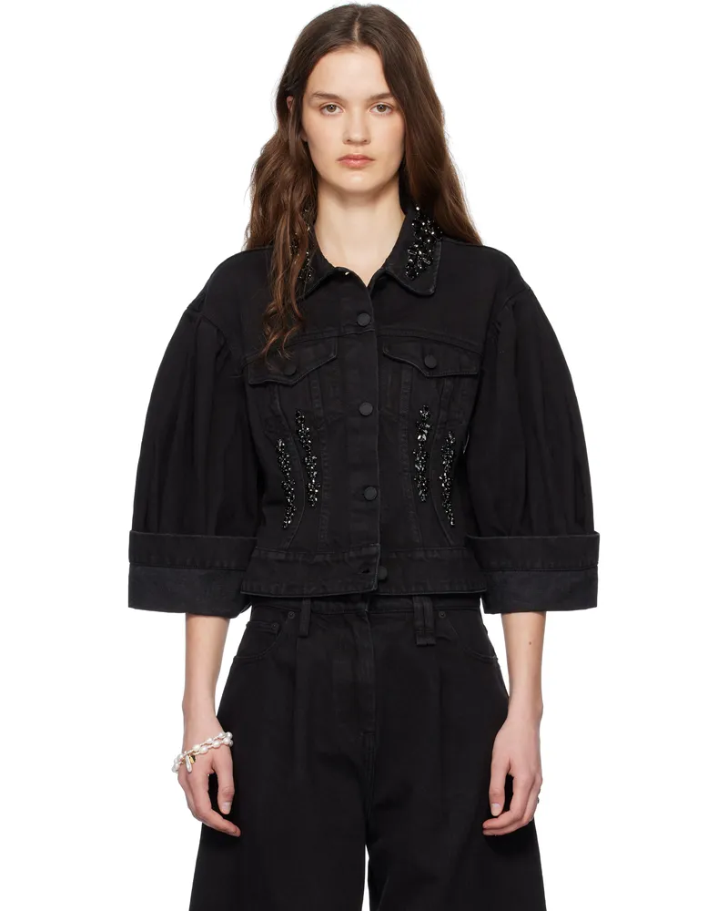 Simone Rocha Black Turbo Embellished Sculpted Denim Jacket Black