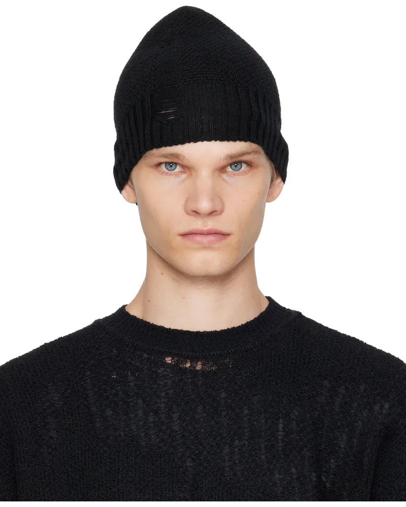 Ann Demeulemeester Black Edon Destroyed Seed Stitch Beanie Black