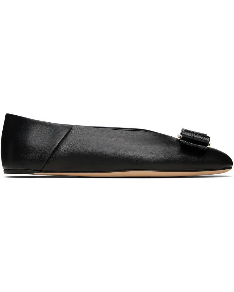Ferragamo Black Vara Bow Ballerina Flats 001