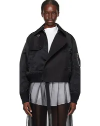 Sacai Black Mock Double-Breasted Bomber Jacket Black