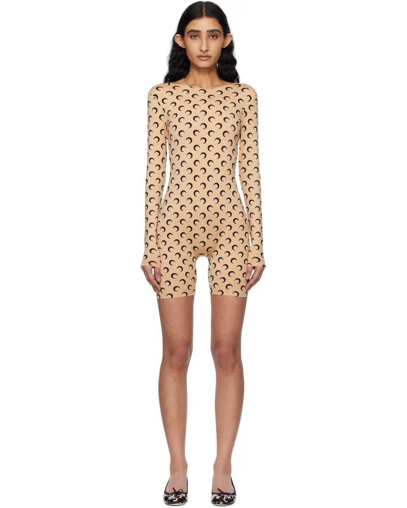Marine Serre SSENSE Exclusive Beige Recycled Moon Jersey Short Catsuit Ta10