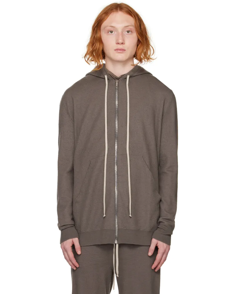 Rick Owens Gray Zip-Up Hoodie 34