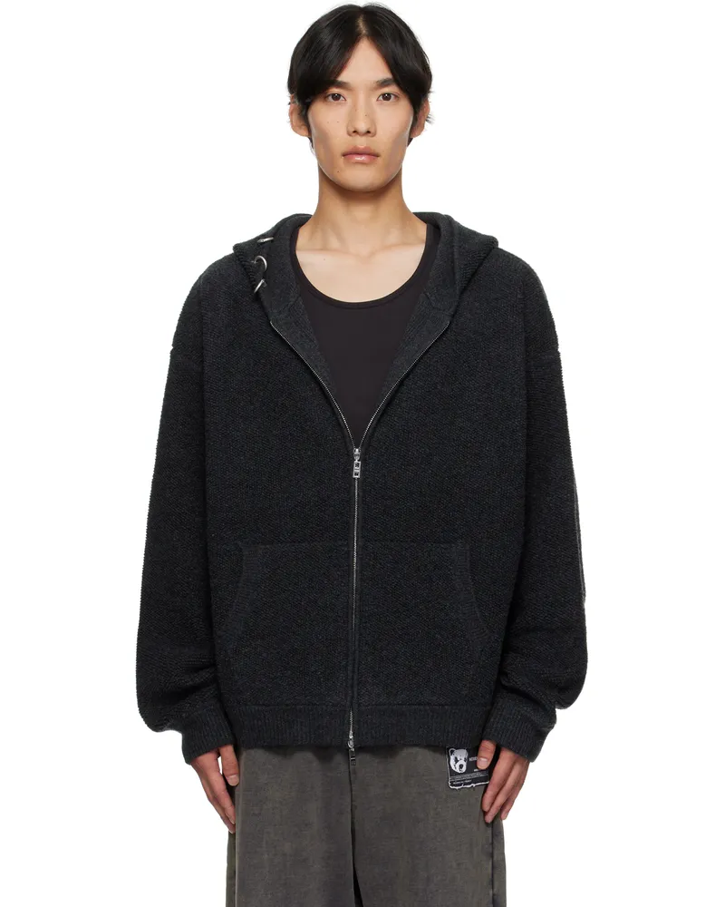 WE 11 DONE Gray Bouclé Zip-Up Hoodie Charcoal