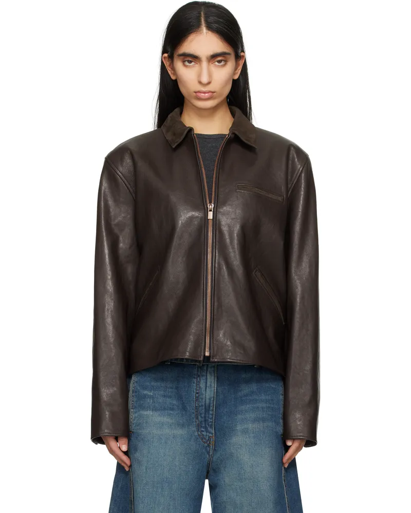 Magda Butrym Brown Zip Leather Jacket Brown