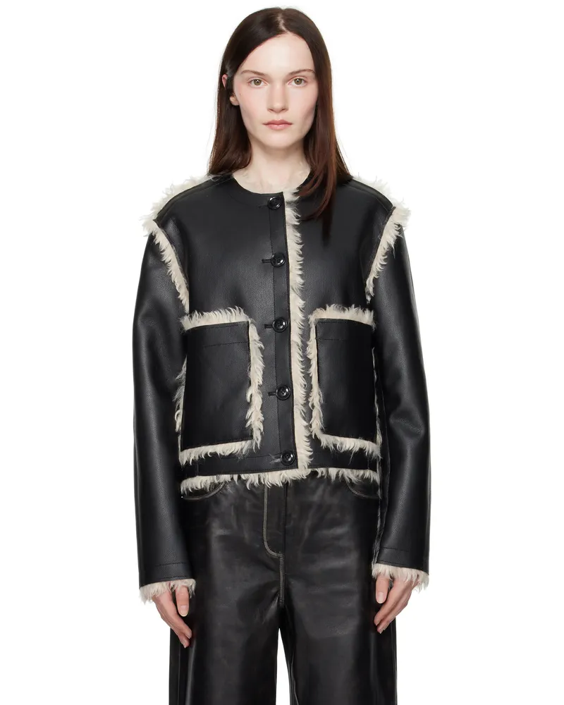 STAND Black Lucine Reversible Faux-Leather Jacket 89100