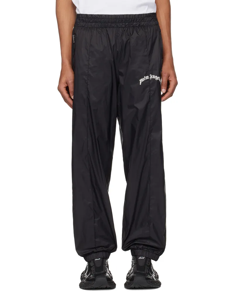 Palm Angels Black Curved Logo Nylon Track Pants Black