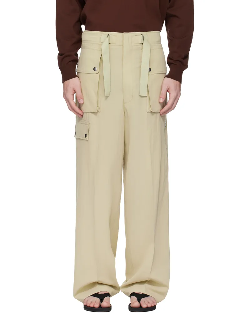 AURALEE Khaki Light Cotton Wool Viyella Cargo Pants Light