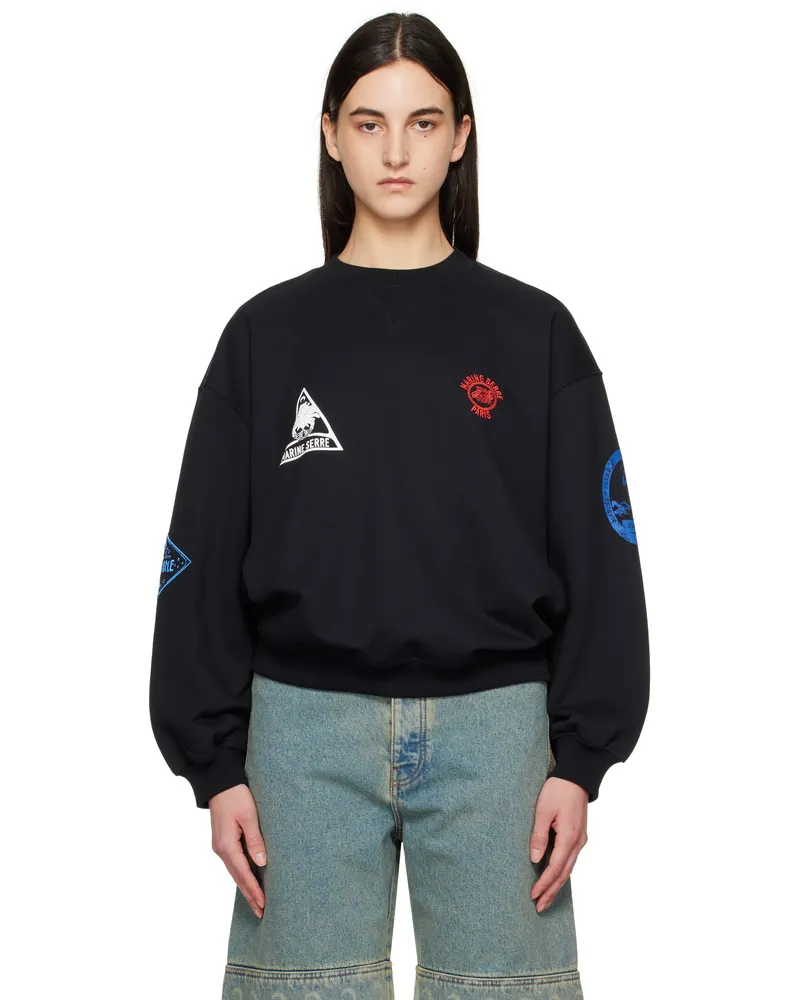 Marine Serre Black Souvenir Fleece Oversized Sweatshirt Bk99