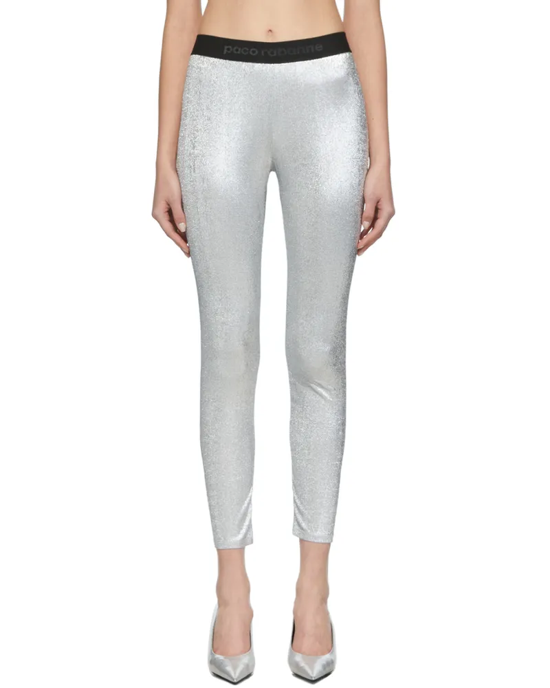 Paco Rabanne Silver Lurex Jersey Bodyline Sport Leggings P040