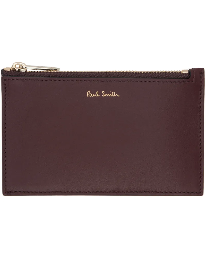 Paul Smith Burgundy Signature Stripe Leather Zip Card Holder 28