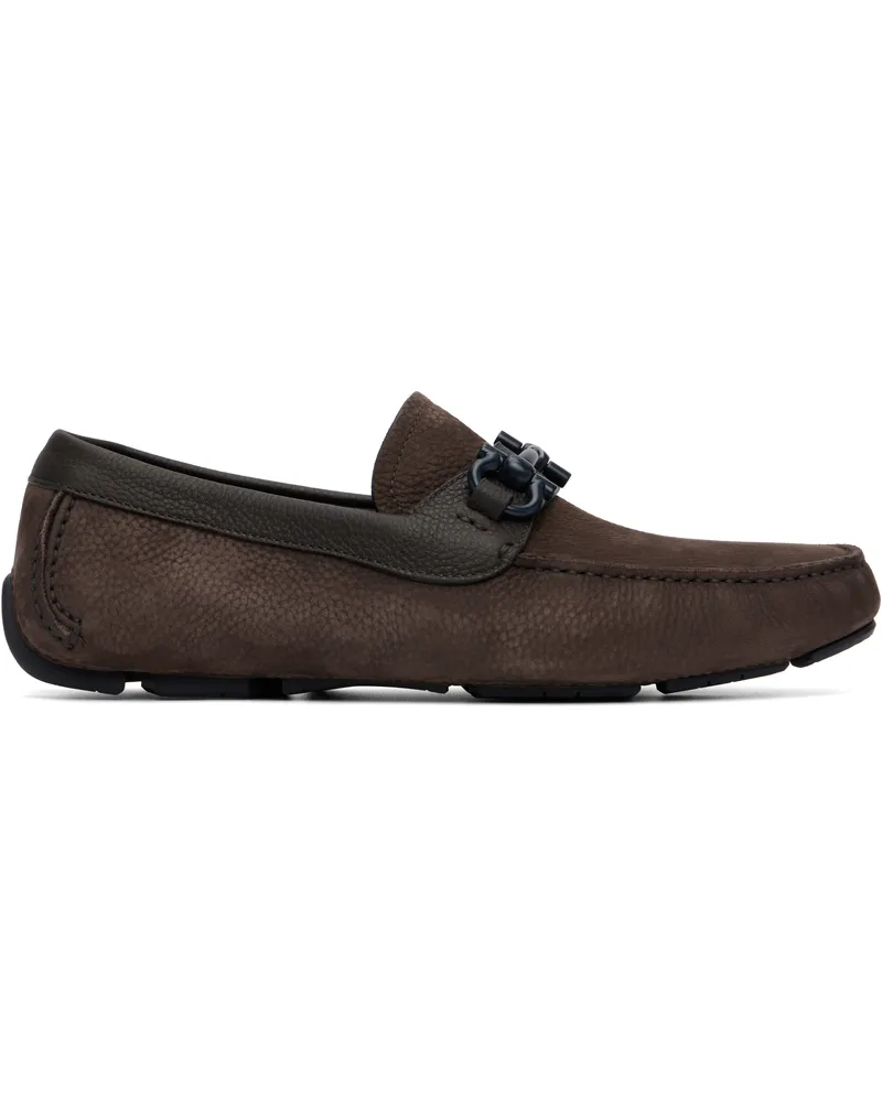 Ferragamo Brown Gancini Ornament Driver Loafers T.moro