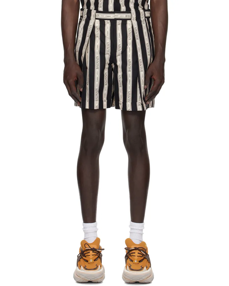 Balmain Black & Beige Ribbon Shorts Guj