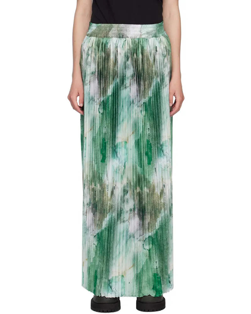 Reese Cooper Green Pleated Maxi Skirt Watercolour
