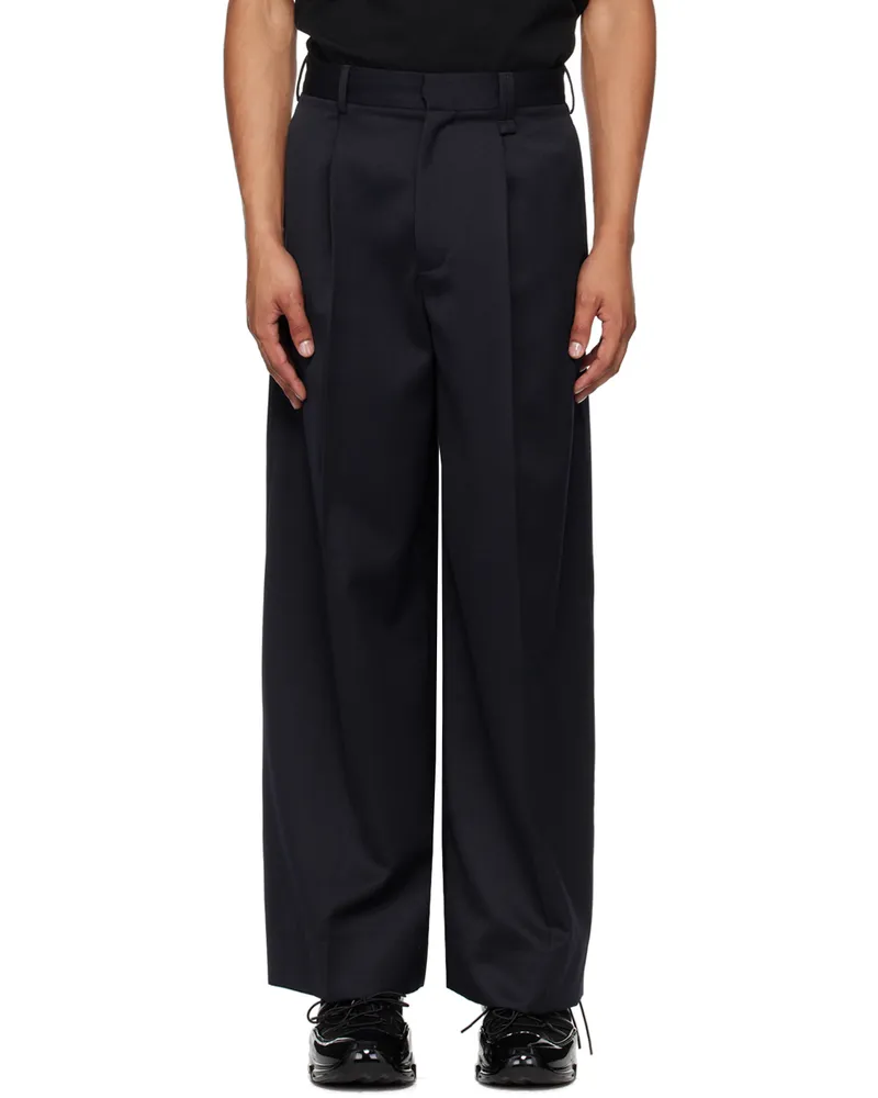 Simone Rocha Navy Pleated Wide Leg Trousers Navy